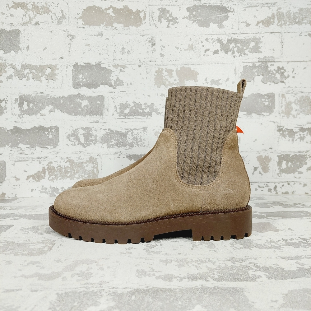 Blondo Taupe Suede Chelsea Lug Sole Ankle Booties